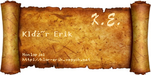 Klár Erik névjegykártya