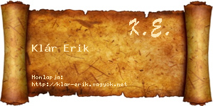 Klár Erik névjegykártya